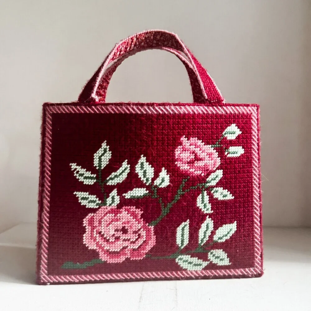 Vintage Needlepoint Floral Textured Tote